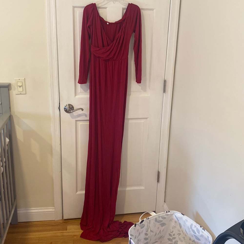 Maternity Elegant Fitted Maternity Gown Long Sleeve Cross-Front V Neck